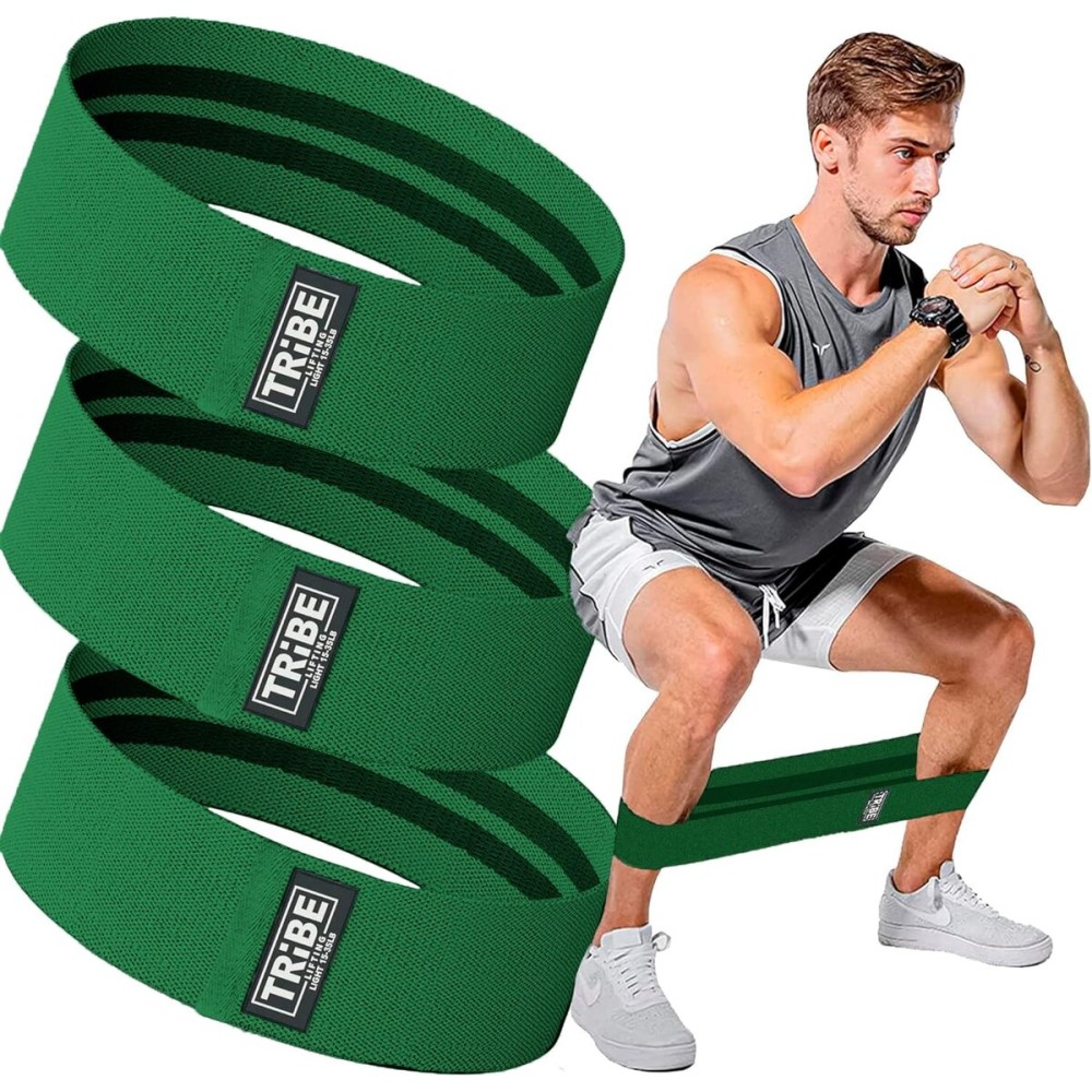 Tribe Lifting Fabric Resistance Bands for Exercise - Hip Bands for Working Out Legs, Glutes, Knees and Thighs for Men and Women - Cloth Circle Booty Bands for Physical Therapy (Green)
