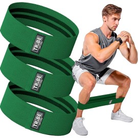 Tribe Lifting Fabric Resistance Bands for Exercise - Hip Bands for Working Out Legs, Glutes, Knees and Thighs for Men and Women - Cloth Circle Booty Bands for Physical Therapy (Green)