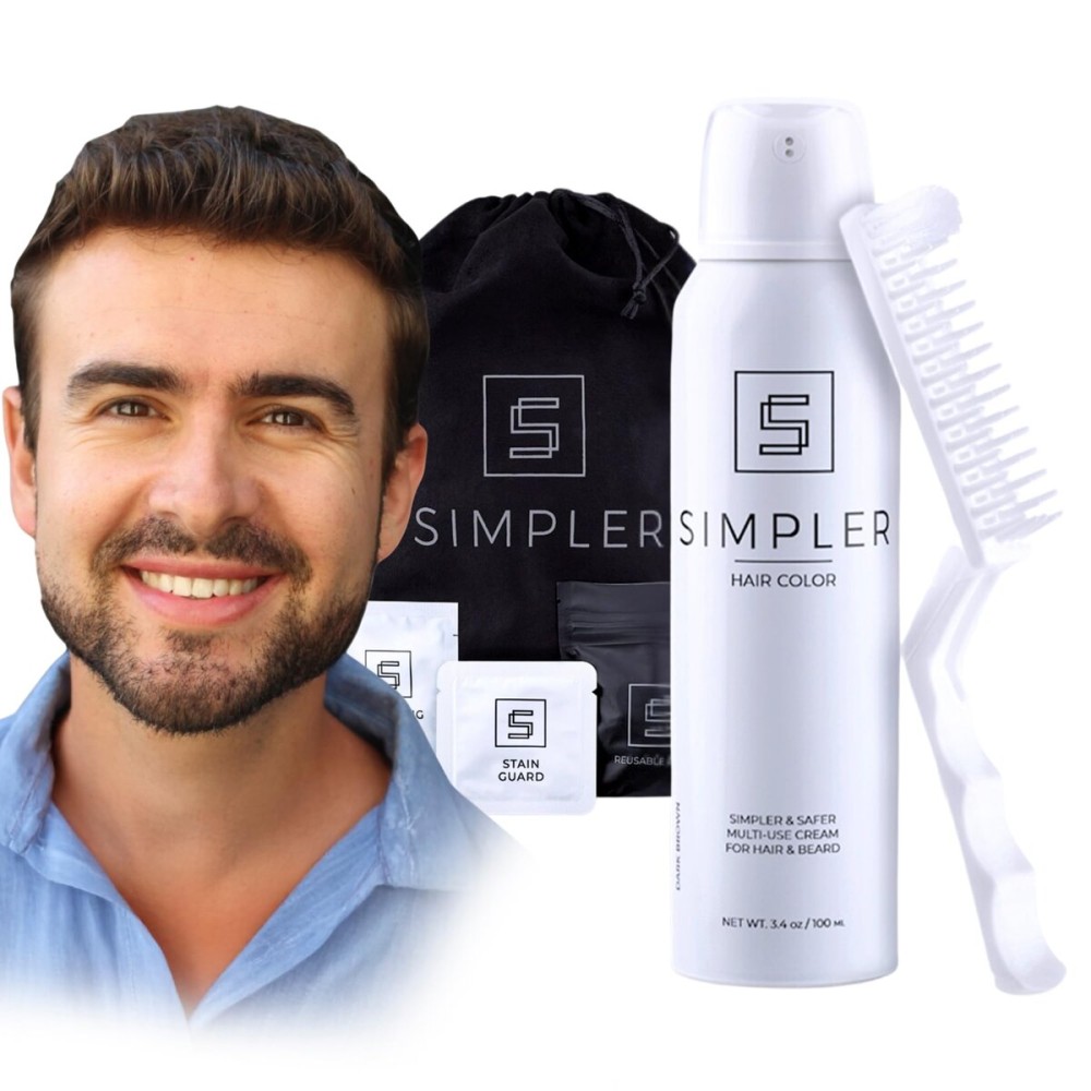 Simpler Hair Color for Men Kit for Full Gray Coverage - Dark Brown Hair Color - Safe, Simple, and Reusable Beard Color for Men
