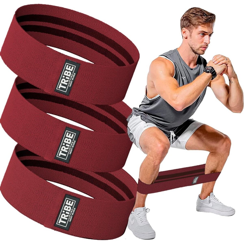 Tribe Lifting Fabric Resistance Bands for Exercise - Hip Bands for Working Out Legs, Glutes, Knees and Thighs for Men and Women - Cloth Circle Booty Bands for Physical Therapy (Red)