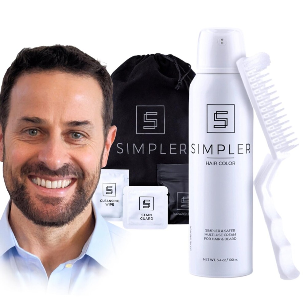Simpler Hair Color for Men Kit for Full Gray Coverage - Brown Black Hair Dye Foam for Men w/Aloe Vera, Avocado Oil & More - Effortless, 100% Gray Hair Coverage and Beard Dye