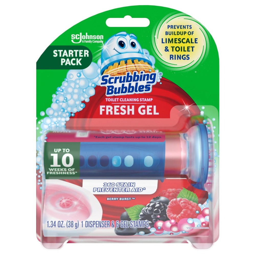 Scrubbing Bubbles Fresh Gel Toilet Bowl Cleaning Stamps, Helps Keep Toilet Clean and Helps Prevent Limescale & Rings, Berry Burst Scent, 6 Stamps