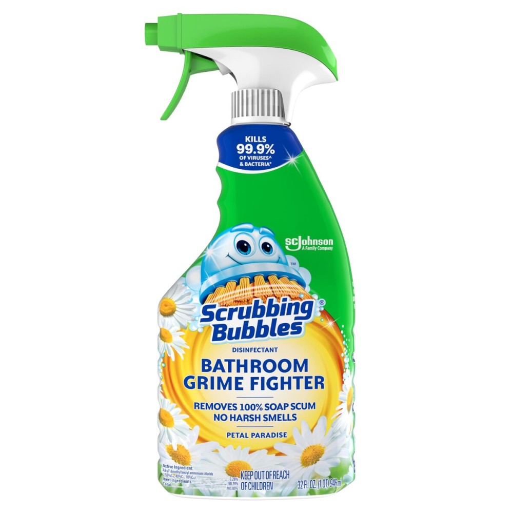 Scrubbing Bubbles Bathroom and Shower Cleaner Disinfectant Spray, Foaming Action Bathroom Grime Fighter, Petal Paradise Scent, 32oz