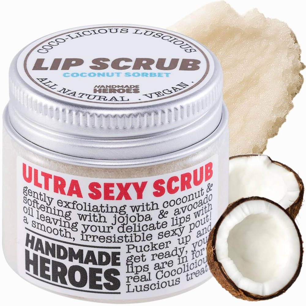 100% Natural Lip Scrub and Lip Mask Vegan Conditioning Coconut Lip Exfoliator - Gentle Exfoliant Sugar Lip Polish Lip Exfoliator Scrubber for Chapped and Dry Lips (Original 3pc Set) Christmas Gifts