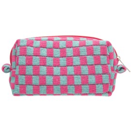 PAZIMIIK Checkered Makeup Bag for Purse Portable Zipper Make Up Pouch Small Cosmetic Case for Travel Accessories Magenta Green
