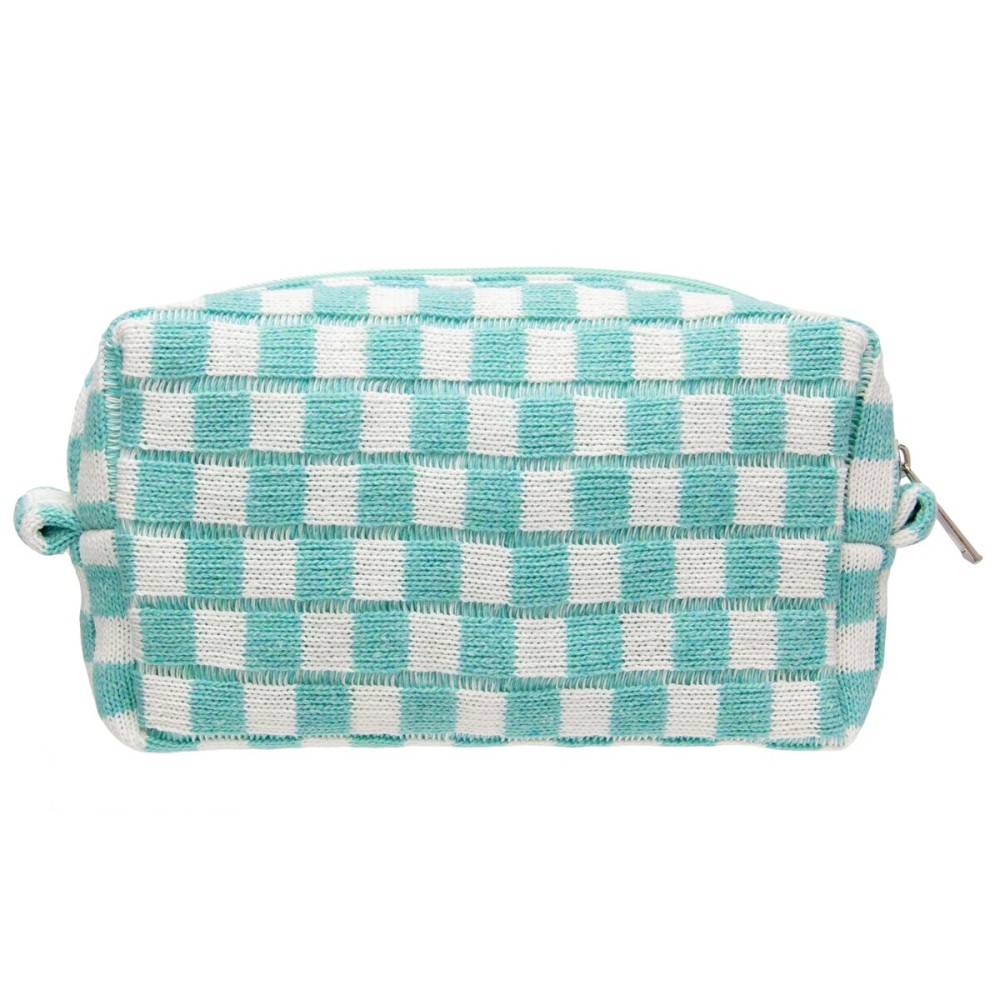 PAZIMIIK Checkered Makeup Bag for Purse Portable Zipper Make Up Pouch Small Cosmetic Case for Travel Accessories Arctic Blue