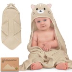 KeaBabies Hooded Baby Towel for Newborn - Viscose Derived from Bamboo Large Baby Bath Towels with Hood for Boys, Girls, Toddler, Extra Absorbent & Soft Newborn Bath Essentials (Cat, Petite)