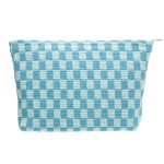 PAZIMIIK Knitted Checkered Makeup Bag Large Zipper Make Up Accessory Pouch for Purse Cosmetic Brush Bag for Travel Essential Lake Blue