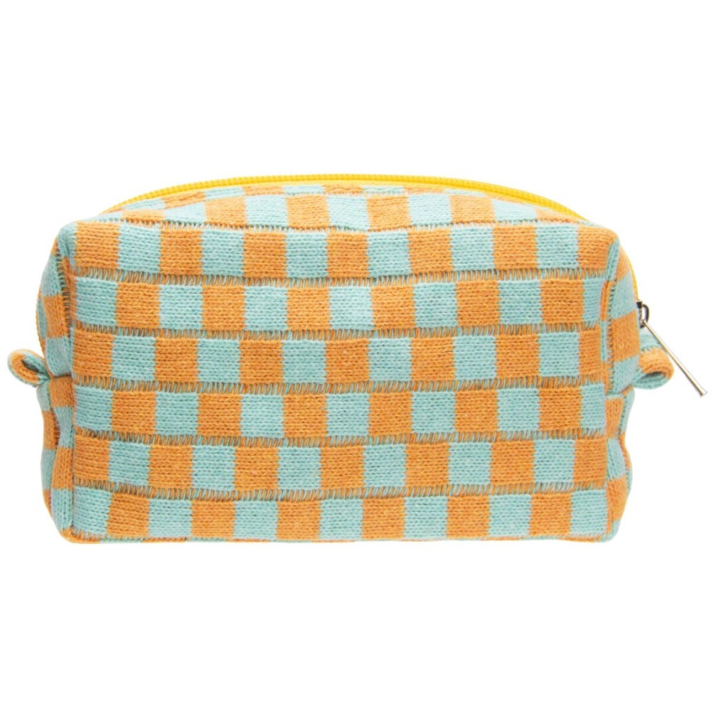 PAZIMIIK Checkered Makeup Bag for Purse Portable Zipper Make Up Pouch Small Cosmetic Case for Travel Accessories Orange Green