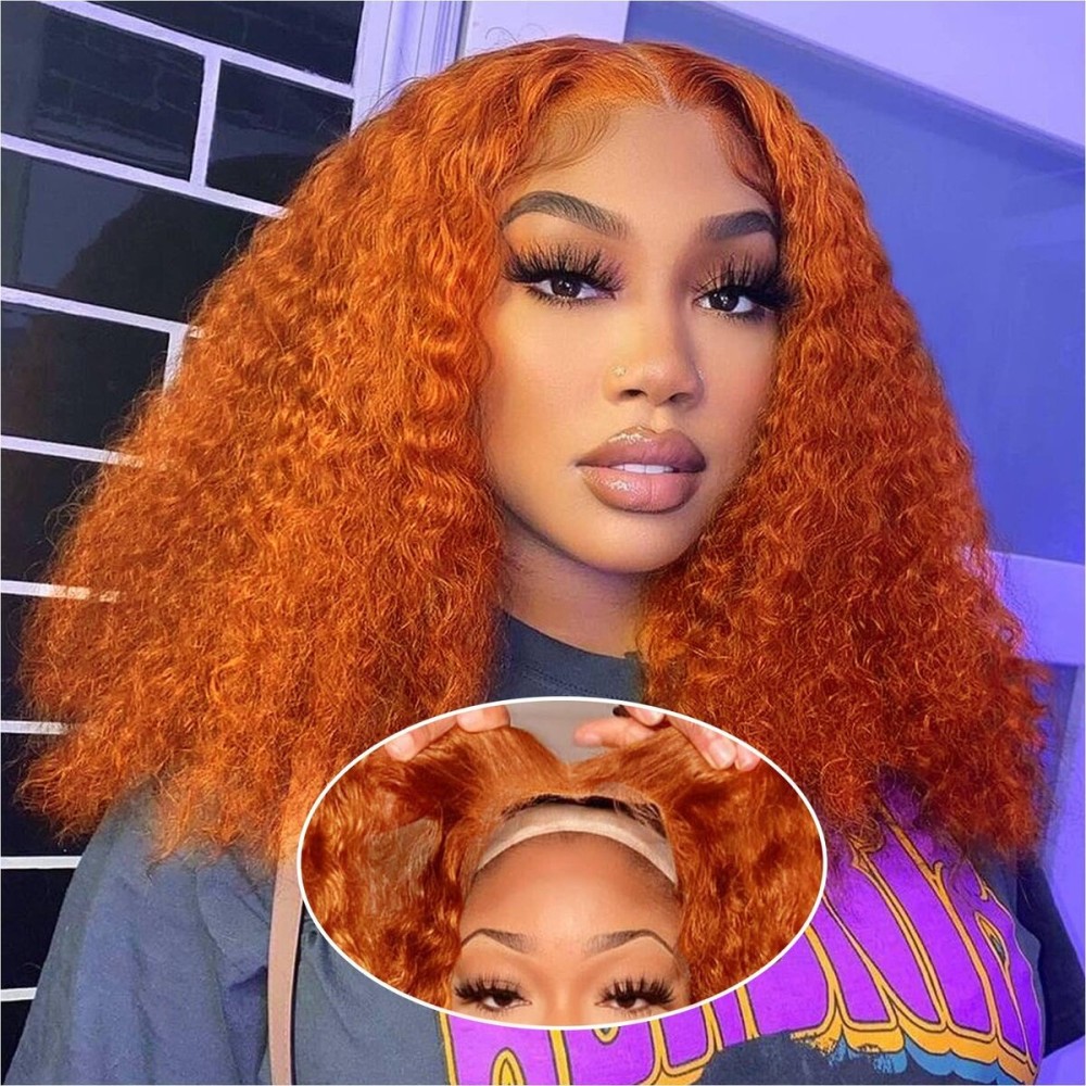 Ailwelia Curly Bob Wig Human Hair Deep Wave 200% Density 5x5 HD Lace Closure Wigs Human Hair Bob Wigs For Black Women Wear And Go Glueless Curly Wig Ginger Color 14 Inch