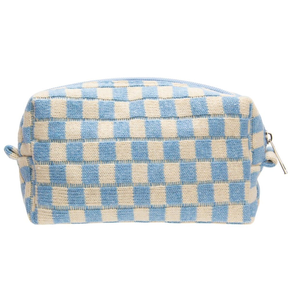PAZIMIIK Checkered Makeup Bag for Purse Portable Zipper Make Up Pouch Small Cosmetic Case for Travel Accessories Blue Beige