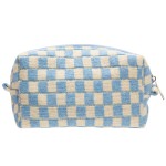 PAZIMIIK Checkered Makeup Bag for Purse Portable Zipper Make Up Pouch Small Cosmetic Case for Travel Accessories Blue Beige