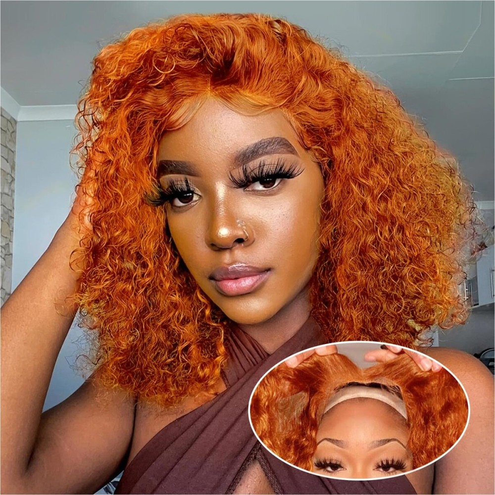 Ailwelia Curly Bob Wig Human Hair Deep Wave 200% Density 5x5 HD Lace Closure Wigs Human Hair Bob Wigs For Black Women Wear And Go Glueless Curly Wig Ginger Color 12 Inch