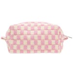 PAZIMIIK Checkered Makeup Bag for Purse Portable Zipper Make Up Pouch Small Cosmetic Case for Travel Accessories Pink Beige