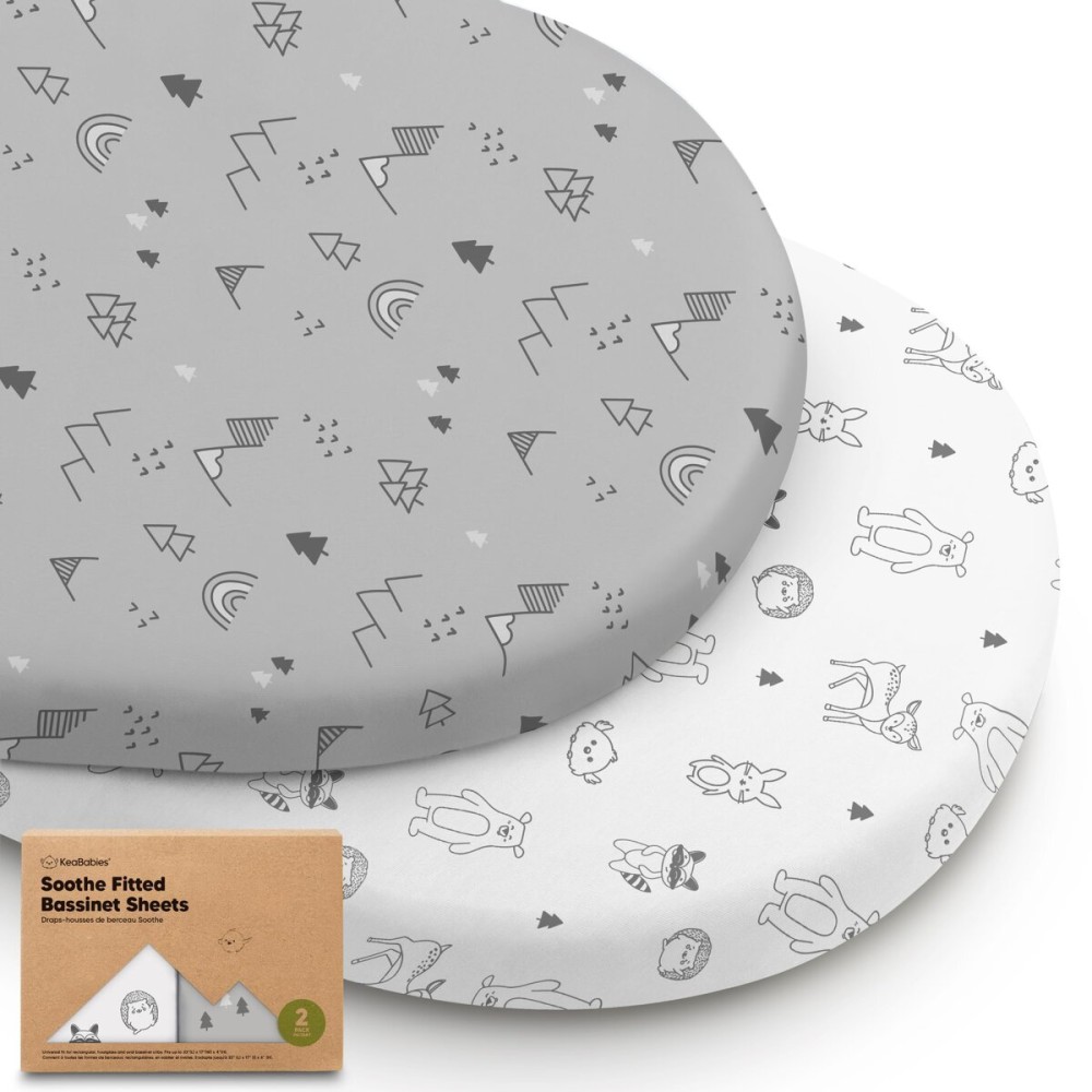 2-Pack Organic Bassinet Sheets for Girls, Boys - 100% Cotton Bassinet Mattress Sheets Compatible with Halo Bassinest Swivel Sleeper, Graco, Baby Delight, Chicco, Fitted Bassinet Sheets (Woodland)