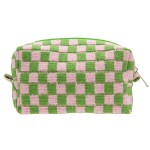 PAZIMIIK Checkered Makeup Bag for Purse Portable Zipper Make Up Pouch Small Cosmetic Case for Travel Accessories Pink Green