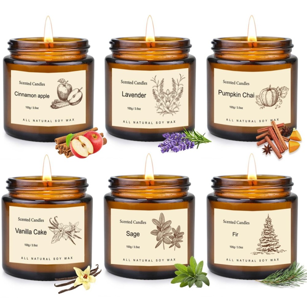 6 Pack Winter Candles for Home Scented,Long Lasting Soy Candles for Home,Holiday Scented Candle Gift Set with Cinnamon Apple,Pumpkin Chai&Vanilla,Natural Aromatherapy Candles,Christmas Gifts for Women