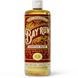 Carolina Castile Soap Bay Rum Scent - Certified Organic Base, High Olive Oil Content, Non-Drying, Made with Organic Oils, Concentrated Natural Body Wash for Men and Women (Bay Rum, 32 Fl Oz)
