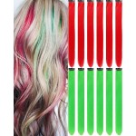 Olldag Clip in Red and Green Hair Extensions 12 PCS, Olldag Party Highlights Colored Hair Accessories, Colorful Straight Synthetic Hairpiece for Kids Girls Women Cosplay (20-inch)