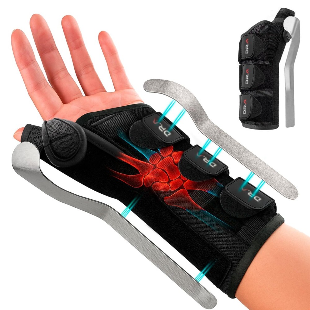 Dr. Arthritis Carpal Tunnel Wrist Brace Night Support, Thumb Spica Splint Left Hand for De Quervains Tenosynovitis, Tendonitis, Wrist Brace With Thumb Support-Small/Medium-Women & Men, Black