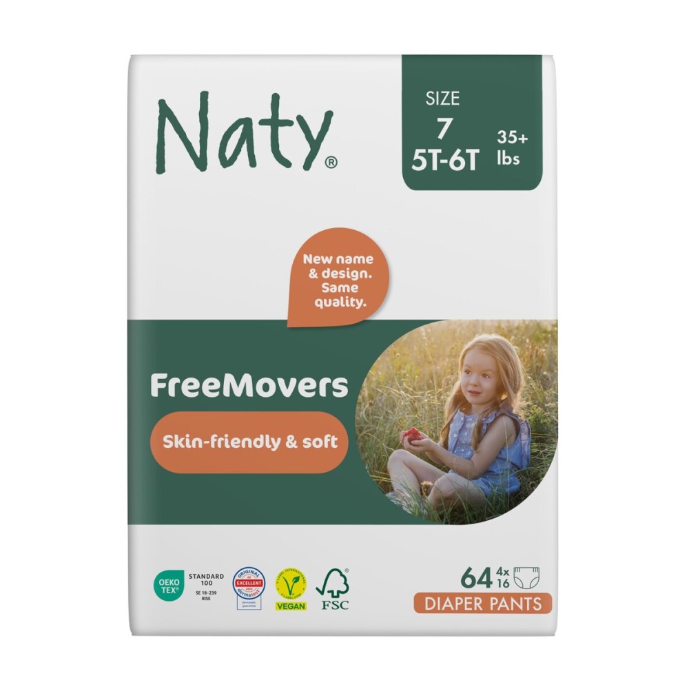 Naty FreeMovers Diaper Pants | Sensitive Skin Certified Potty Training Pants | Soft, Unscented | Absorbent & Leak-Proof | Unisex Baby & Toddler | Size 7, 5T-6T (35+ lbs), 64 Count