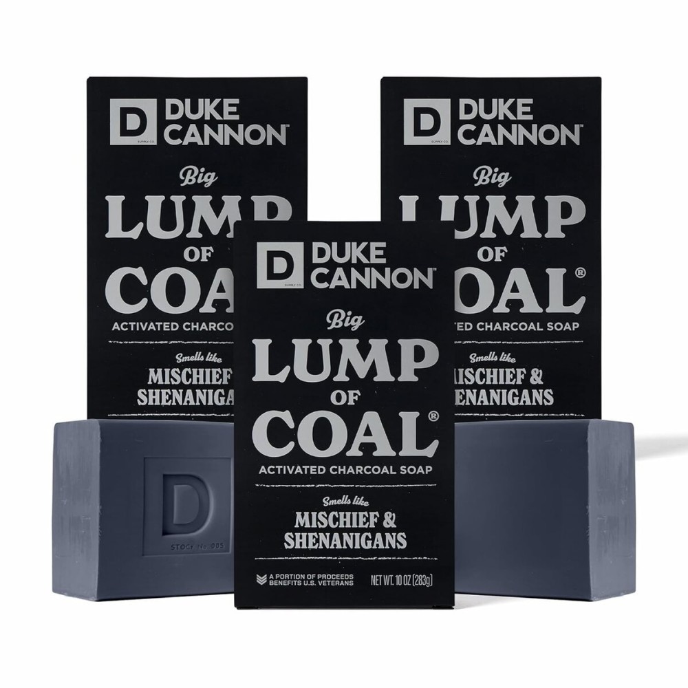 Duke Cannon Holiday Limited-Edition Yule Brick Big Brick of Soap - 10oz Bar, Triple Milled, Charred Wood & Leather Scent, Perfect for Men, Supports U.S. Veterans, 3 Pack