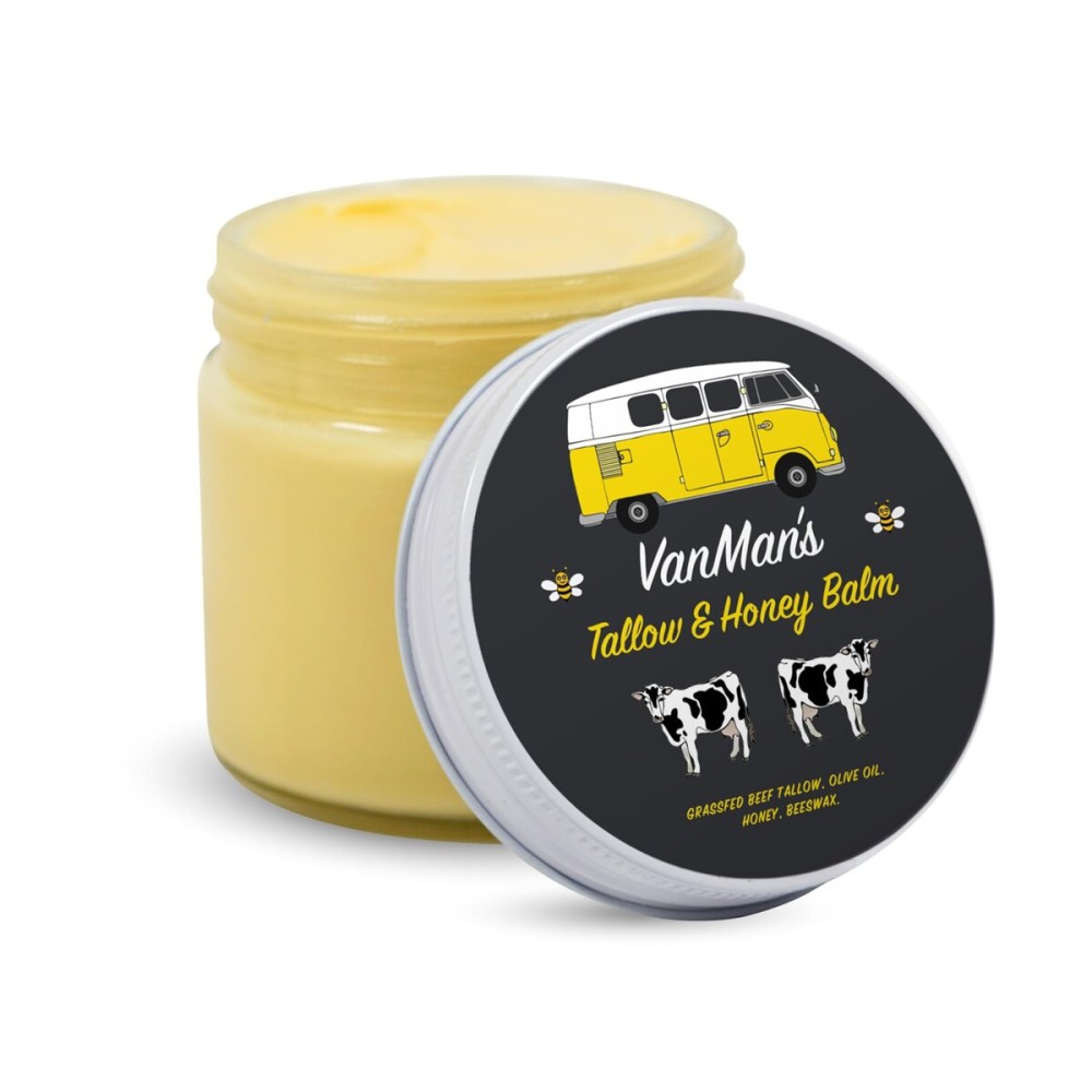 Vanman\'s - Tallow and Honey Balm With No Added Scent Jumbo - Beef Tallow Face Moisturizer with Grass-Fed/Finished Beef Tallow for Skin, Organic Raw Honey and Beeswax, Cold Pressed Olive Oil - 6.3 oz