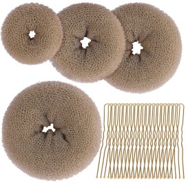 Teenitor Hair Bun Shaper Set, 4pcs Hair Donut Bun Maker(Extra-large, Large, Medium, Small) with 20pcs Large Bobby Pins, Tan Brown