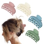 DEEKA 4 PCS 2.5 Inch Hair Claw Clips Double Row Teeth Matte Hair Jaw Clips Hair Barrettes Thick Medium Thin Hair Clips for Women (Beige,Blue,Pink,Green)