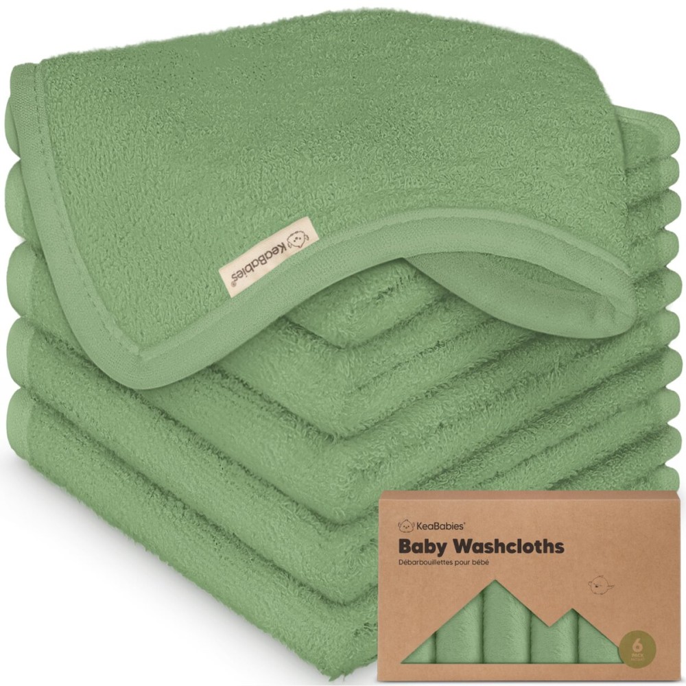 6-Pack Baby Washcloths - Soft Absorbent Viscose from Bamboo Wash Cloths for Babies, Kids, Toddlers, Infant, Newborn Bath Towels, Gentle on Sensitive Skin, 10x10 Reusable Face Towels (Meadow Green)