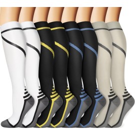 Sooverki Graduated Copper Compression Socks for Men & Women Circulation 8 Pairs 15-20mmHg - Best for Running Athletic Cycling