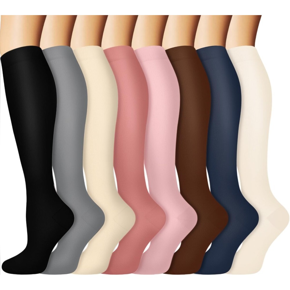 Graduated Copper Compression Socks for Men & Women Circulation 8 Pairs 15-20mmHg - Best for Running Athletic Cycling