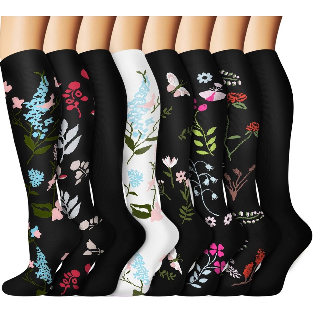 Graduated Copper Compression Socks for Men & Women Circulation 8 Pairs 15-20mmHg - Best for Running Athletic Cycling