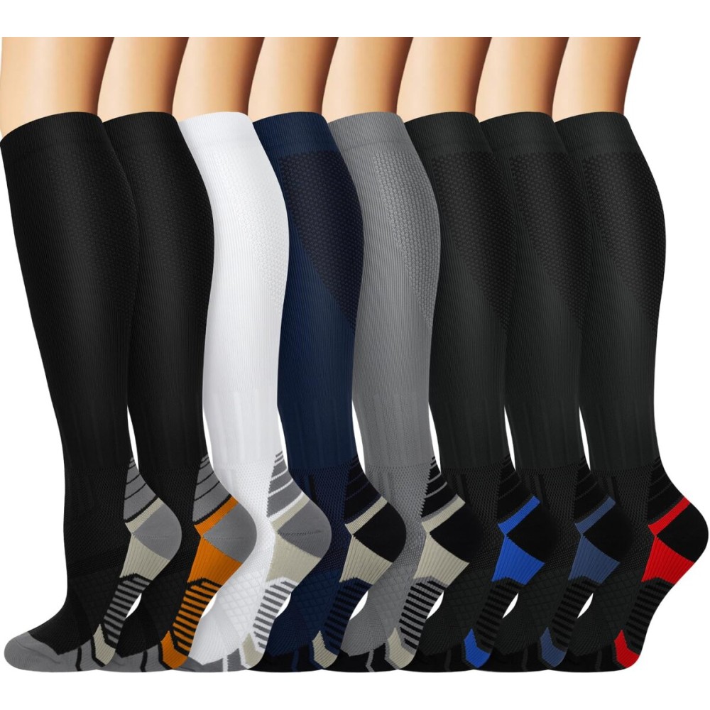 Sooverki Graduated Copper Compression Socks for Women Circulation 8 Pairs 15-20mmHg - Best for Running Athletic Cycling