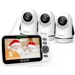 OKAIDI Video Baby Monitor with 3 Cameras, 5 Display Baby Monitor No WiFi, 30H Battery and 1000ft Range, 2-Way Talk, 8 Lullabies, Remote Pan-Tilt-Zoom Baby Camera for Baby/Pet/Elderly