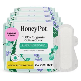 The Honey Pot Company - 64ct - Herbal Sanitary Pads for Women - Heavy Flow w/Wings - Infused w/Essential Oils for Cooling Effect & Organic Cotton Cover - Feminine Care