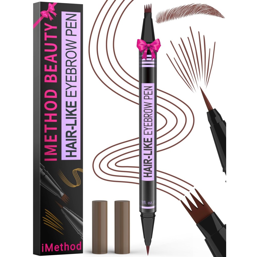 iMethod Eyebrow Pen - Eyebrow Pencil Magic 2-in-1 Eye Brow Pencils for Women with 4-Fork-Tip & Precise Brush-Tip Create Natural Hair-Like Brows, Last All Day, Microblading Eyebrow Pen, Reddish Brown