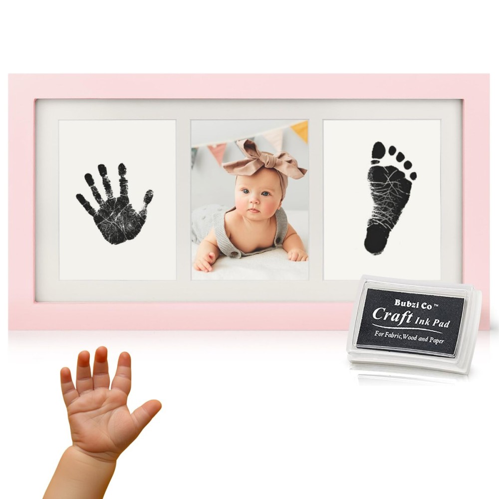 Bubzi Co Baby Handprint Kit & Footprint Photo Frame for Newborn Girls and Boys, Unique Baby Shower Gifts Set for Registry, Memorable Keepsake Decorations for Room Wall or Nursery Decor (Ballet Pink)