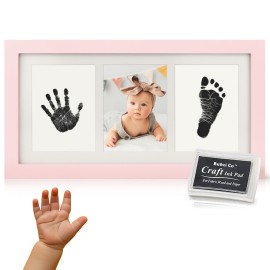 Bubzi Co Baby Handprint Kit & Footprint Photo Frame for Newborn Girls and Boys, Unique Baby Shower Gifts Set for Registry, Memorable Keepsake Decorations for Room Wall or Nursery Decor (Ballet Pink)
