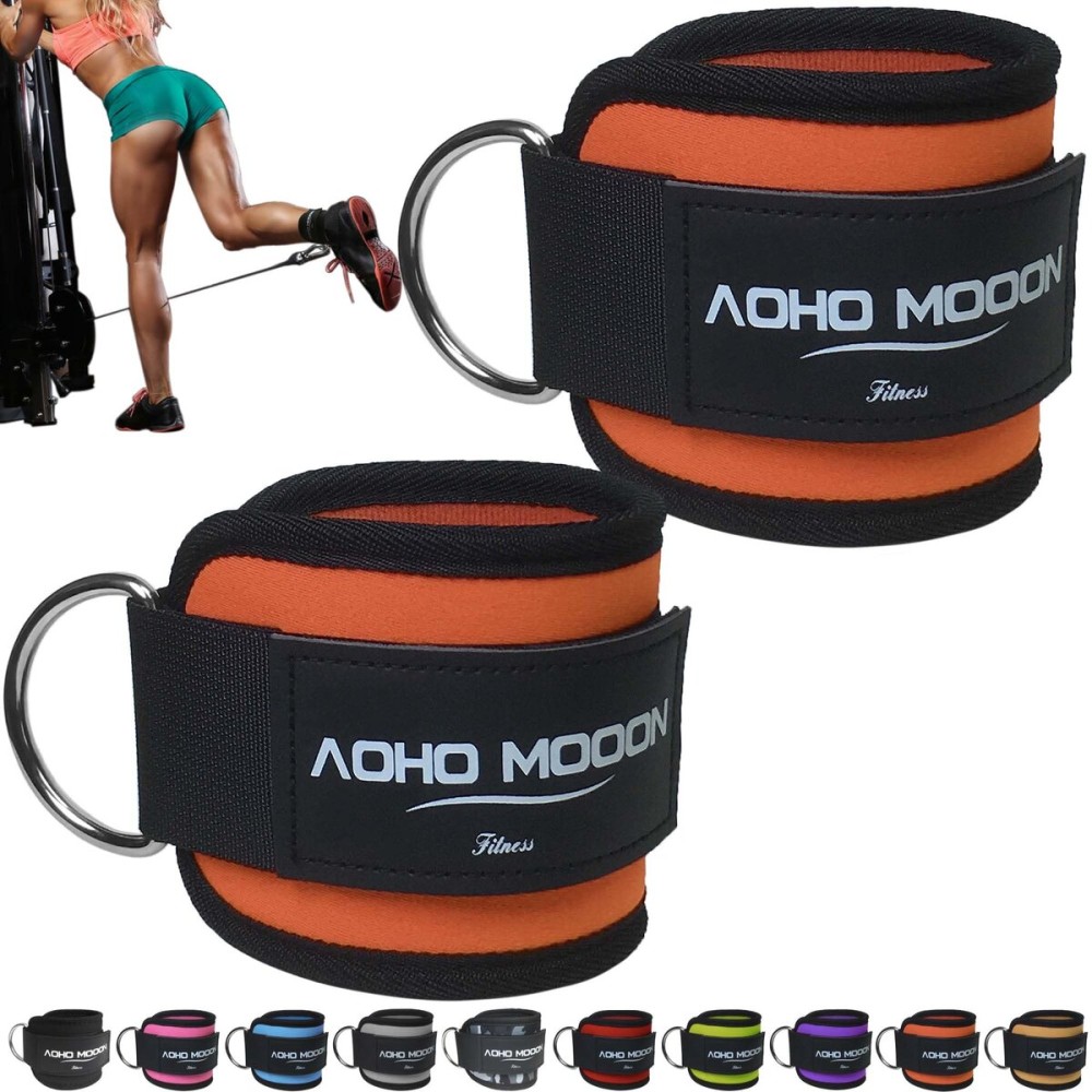 AOHO MOOON (Pair) Comfortable Adjustable Ankle Straps for Cable Machines Women, Gym Workout Leg Strap, Ankle Cuffs for Glute Workouts, Foot Straps for Kickback (Pair, Orange)