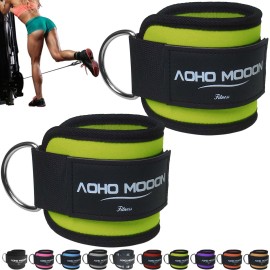 AOHO MOOON (Pair) Comfortable Adjustable Ankle Straps for Cable Machines Women, Gym Workout Leg Strap, Ankle Cuffs for Glute Workouts, Foot Straps for Kickback (Pair, Green)