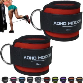 AOHO MOOON (Pair) Comfortable Adjustable Ankle Straps for Cable Machines Women, Gym Workout Leg Strap, Ankle Cuffs for Glute Workouts, Foot Straps for Kickback (Pair, Red)
