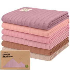 KeaBabies Organic Cotton Burp Cloths Baby Girl, Boy - 6-Pack Large Burping Clothes for Babies, Spit Up Rags, Super Soft & Absorbent Newborn Wash Towels, Gender Neutral, Non-Shrink (Stria, Mauve)
