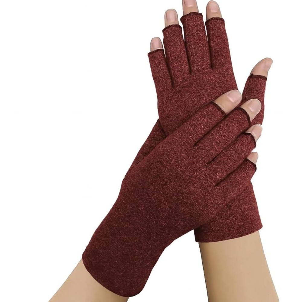 Dr. Arthritis Open-Finger Compression Gloves, Doctor-Developed Arthritis Gloves for Carpal Tunnel, Typing & Hand Pain Relief, Fingerless Gloves for Women & Men (Maroon)