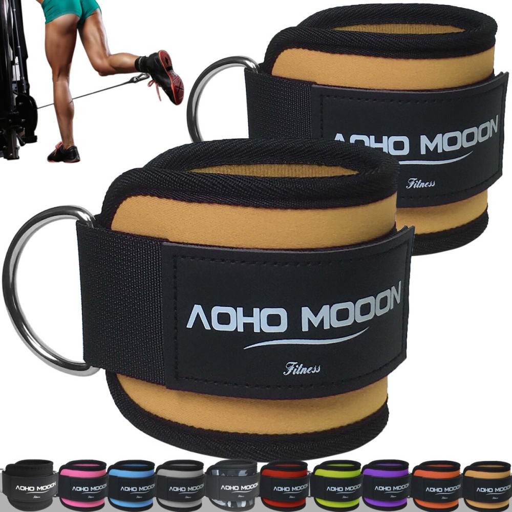 AOHO MOOON (Pair) Comfortable Adjustable Ankle Straps for Cable Machines Women, Gym Workout Leg Strap, Ankle Cuffs for Glute Workouts, Foot Straps for Kickback (Pair, Brown)
