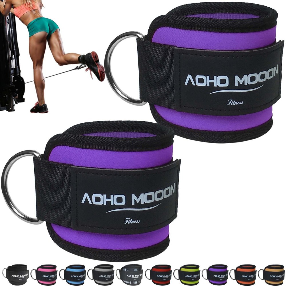AOHO MOOON (Pair) Comfortable Adjustable Ankle Straps for Cable Machines Women, Gym Workout Leg Strap, Ankle Cuffs for Glute Workouts, Foot Straps for Kickback (Pair, Purple)