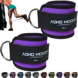 AOHO MOOON (Pair) Comfortable Adjustable Ankle Straps for Cable Machines Women, Gym Workout Leg Strap, Ankle Cuffs for Glute Workouts, Foot Straps for Kickback (Pair, Purple)