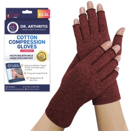 Dr. Arthritis Open-Finger Compression Gloves for Enhanced Joint Dexterity, Doctor-Developed Arthritis Gloves for Carpal Tunnel, Typing & Hand Pain Relief (Maroon)