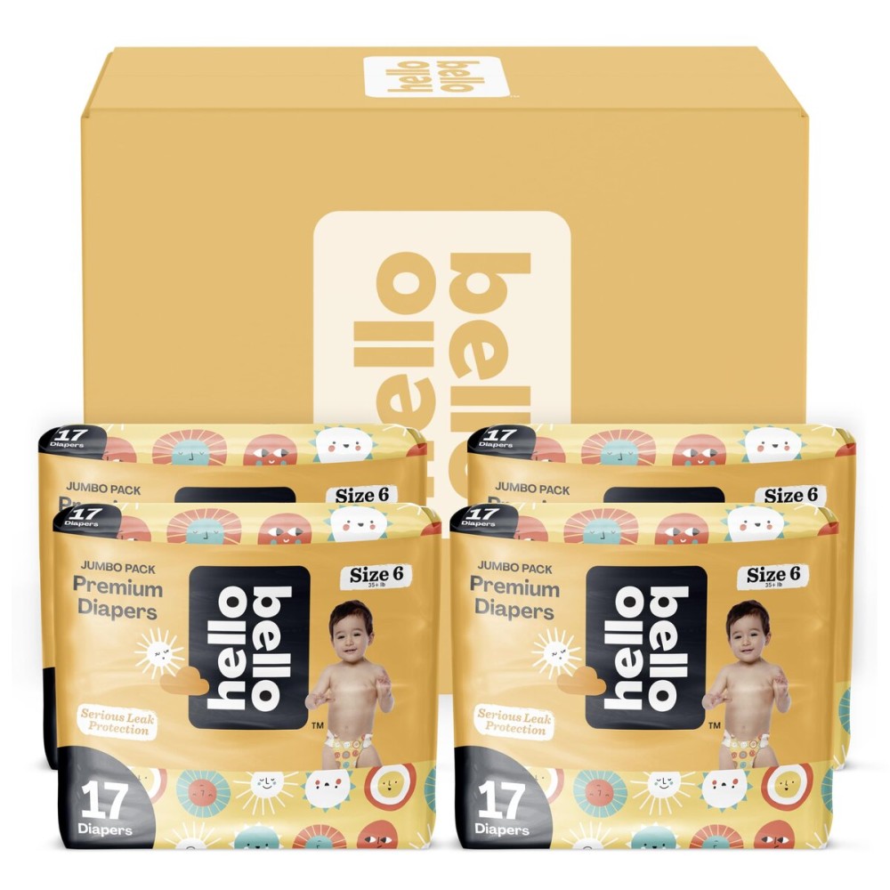 Hello Bello Premium Diapers Size 6, 68 Count Disposable, Extra-Absorbent, and Hypoallergenic Baby Diapers with Snug and Comfort Fit, Sunnyside Up Pattern Value Pack