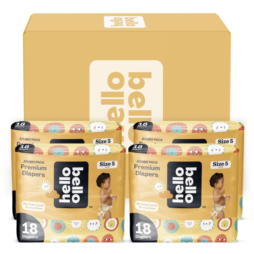 Hello Bello Premium Diapers Size 5, 72 Count Disposable, Extra-Absorbent, and Hypoallergenic Baby Diapers with Snug and Comfort Fit, Sunnyside Up Pattern Value Pack